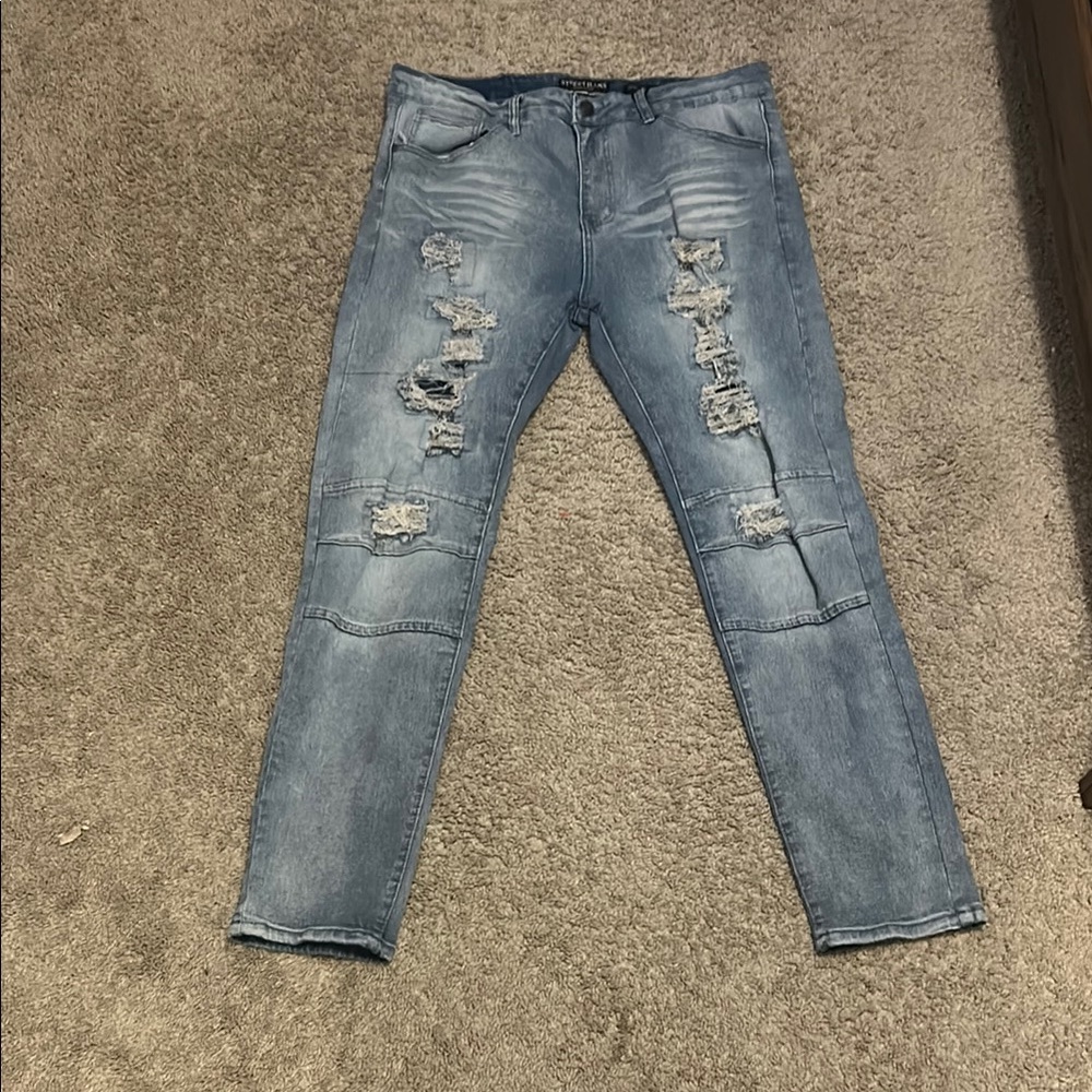 Blue Skinny Jeans with Distressed Details